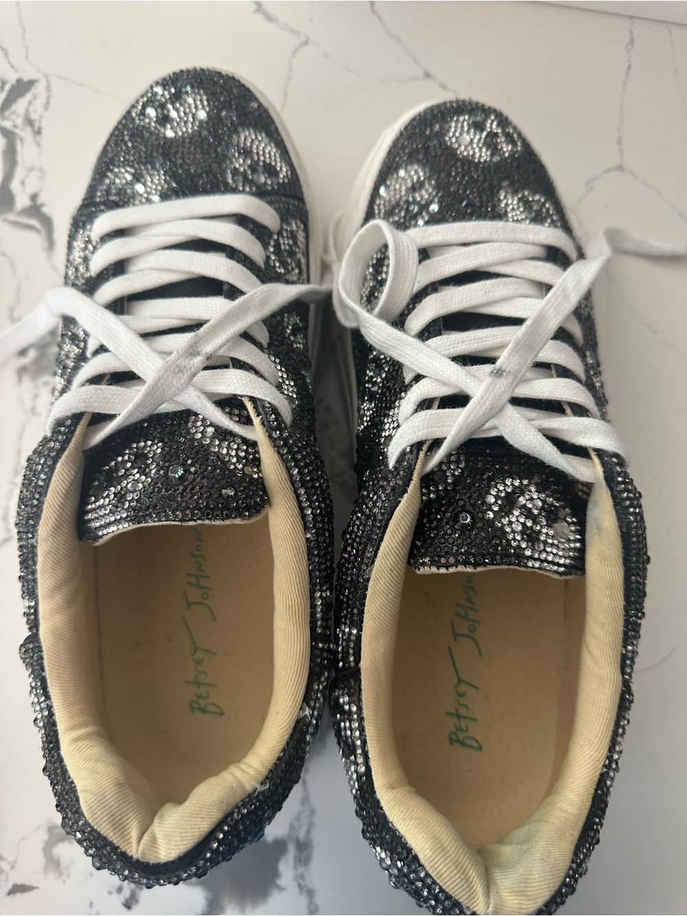 Betsey Johnson Women's Black & Silver Crystal Skull Lace-Up Sneakers -Size 7.5 - Picture 3 of 5